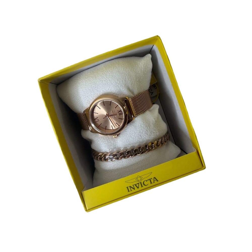 Invicta Womenâs Quartz Dress Watch Rose Gold Dial Mesh Band Roman/Stick w/ Box
